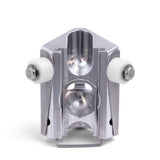 Columbia 2 Wheeled Internal 90-degree Applicator with a billet aluminum body, stainless steel skids, and white wheels, back view