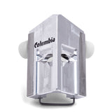 Columbia 2 Wheeled Internal 90-degree Applicator with a billet aluminum body, stainless steel skids, and white wheels, front view