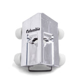 Columbia Interal 90-Degree Applicator with billet aluminum body, stainless steel skids, and 4 white plastic wheels, front view