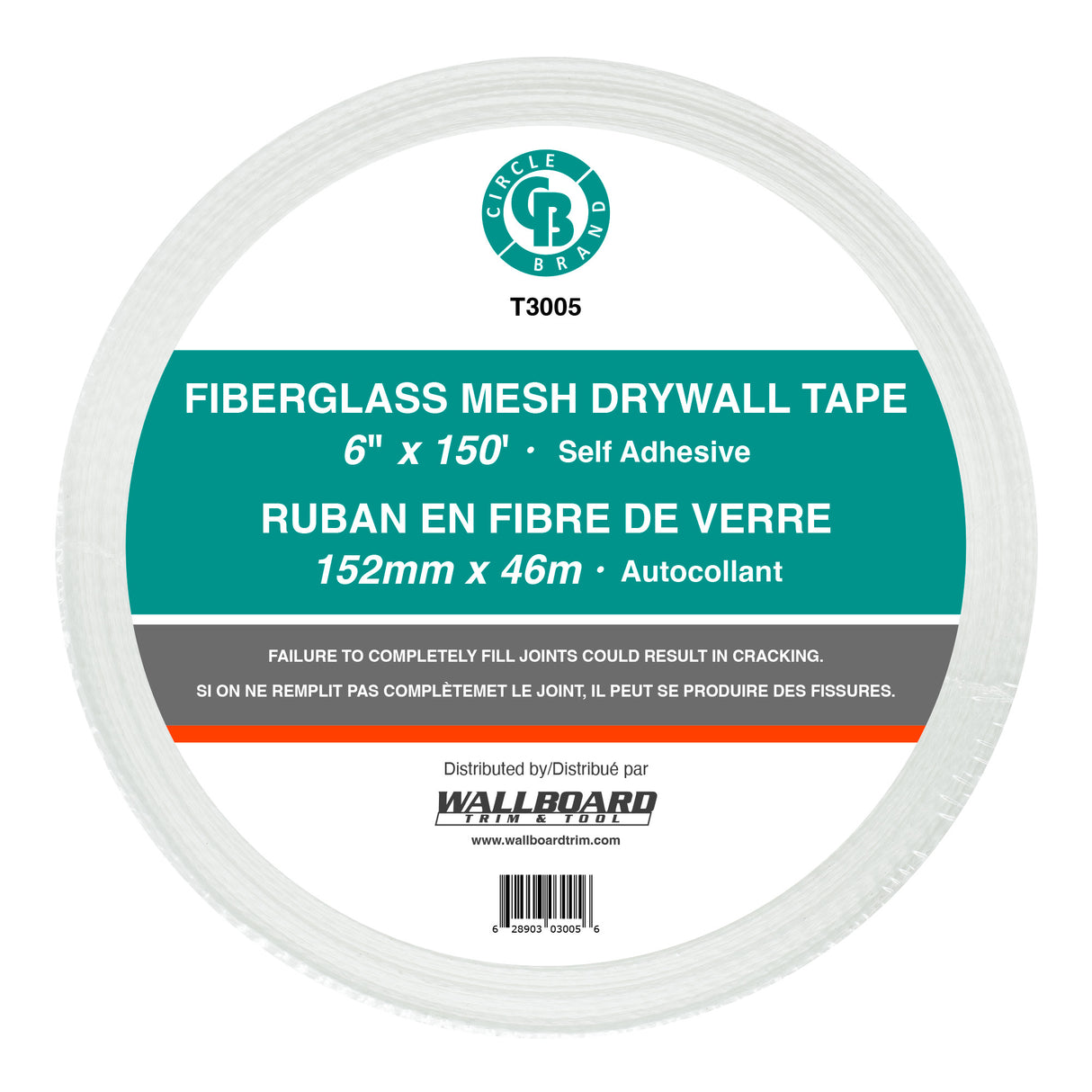 Cinta de malla de fibra de vidrio de 6" marca Circle