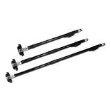 Three black Columbia Matrix Box Handles with billet aluminum heads, brake handles, and black rubber grips, laying side by side